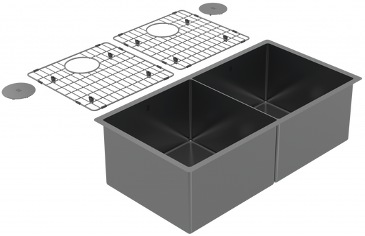 ZOMODO CAC406D3 34" 50/50 Dbl Sink - UM, 16ga, R10 (Inc. Grids & Drain Covers)