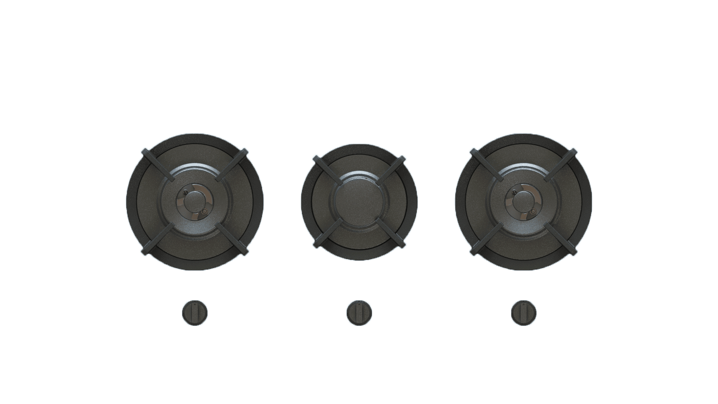PITT CUSIN CUSIN3BT-NG, 3-Burner, Top Mounted Control Knobs,  BLACK  Burners, Natural Gas