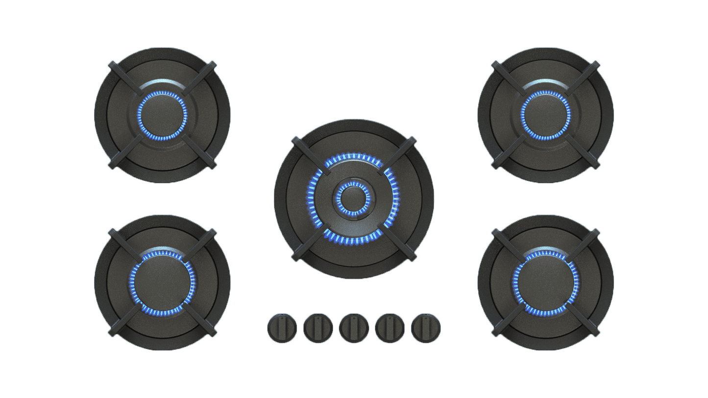 PITT ELBRUS ELBRUS5PT-NG, 5-Burner, Top Mounted Control Knobs, PRO Brass Burners, Natural Gas