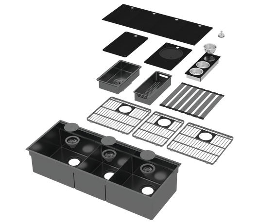 ZOMODO IQC400T 44" Triple Bowl 2-Tier Workstation Sink + Accessories Kit