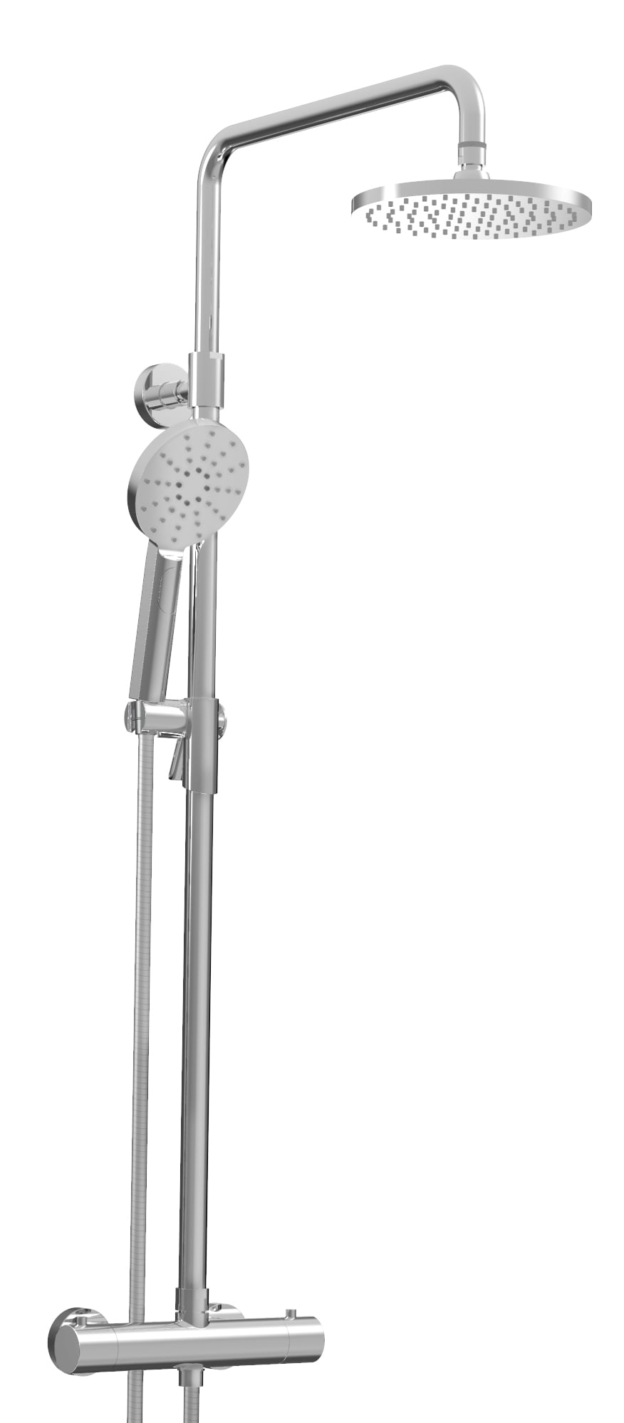 Complete thermostatic shower kit on pillar (shared ports)