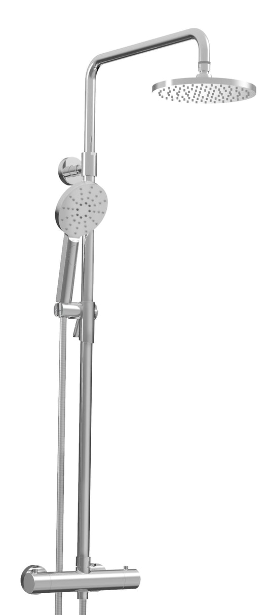 Complete thermostatic shower kit on pillar (shared ports)