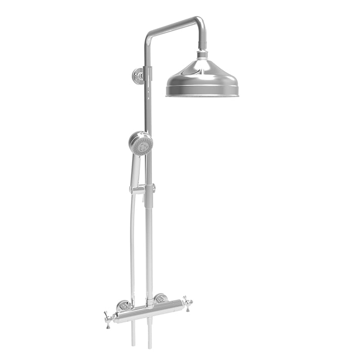 Complete thermostatic shower kit on pillar (shared ports)