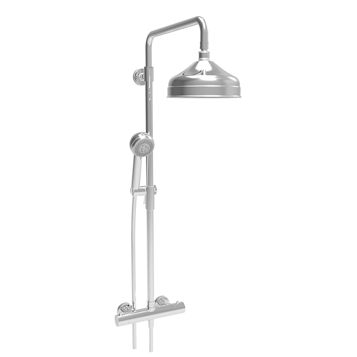 Complete thermostatic shower kit on pillar (shared ports)