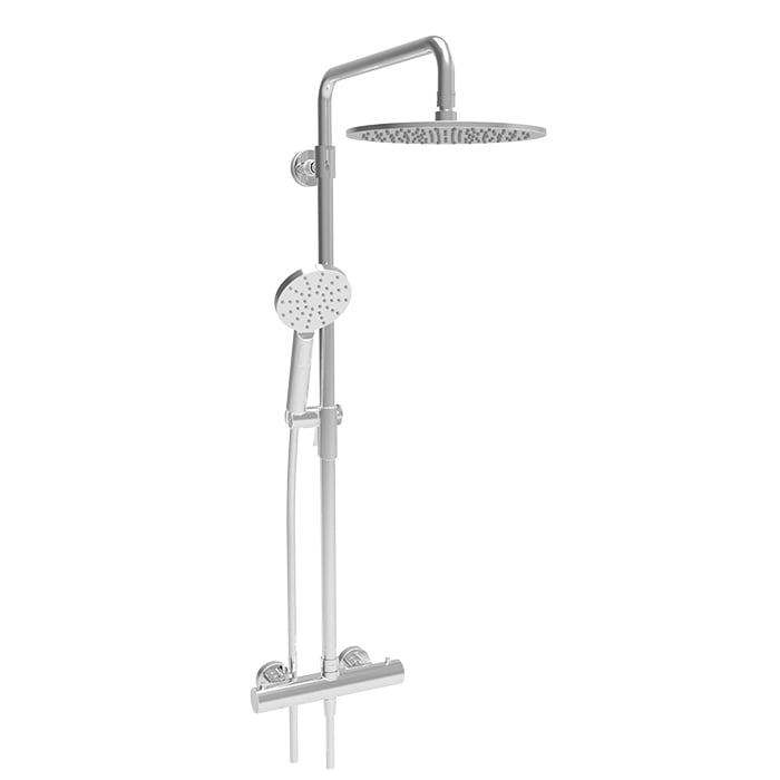 Complete thermostatic shower kit on pillar (shared ports)