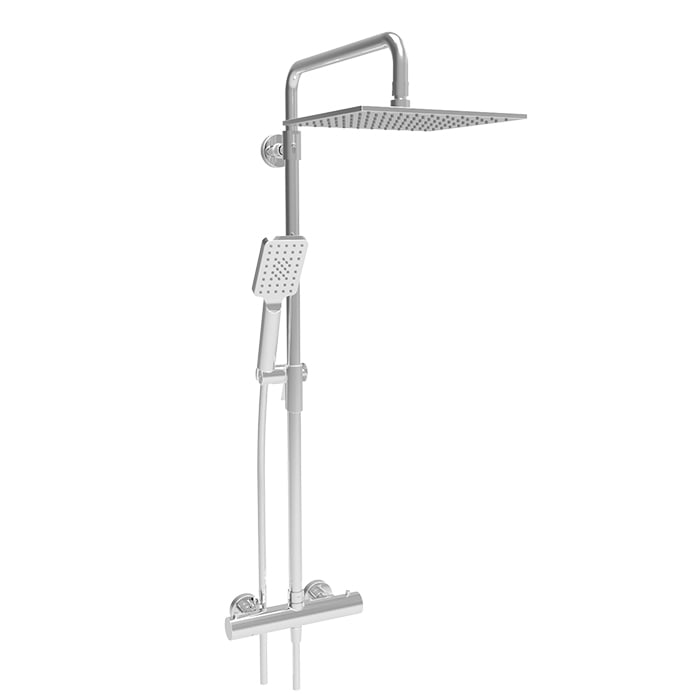 Complete thermostatic shower kit on pillar (shared ports)