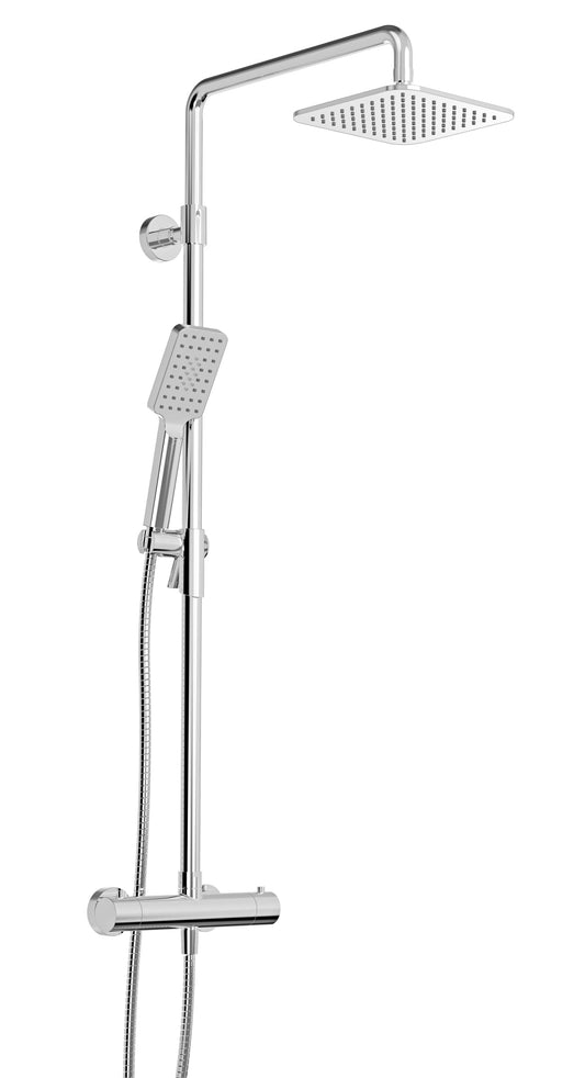 Complete thermostatic shower kit on pillar (shared ports)