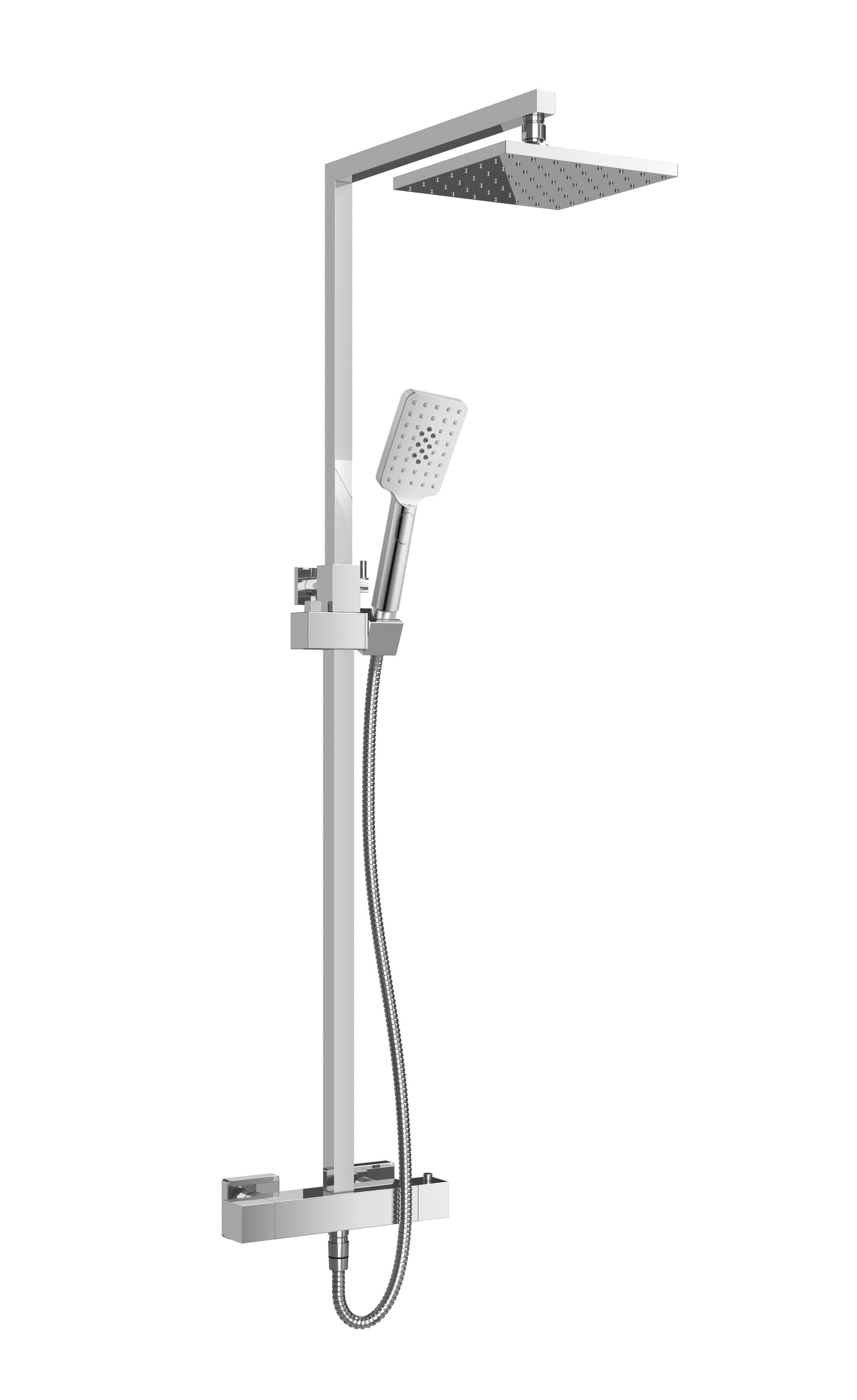 Complete thermostatic shower kit on pillar (shared ports)