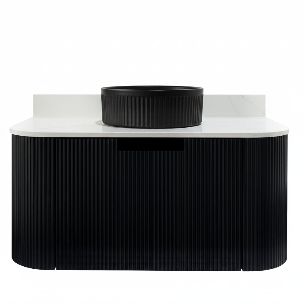 SHIRAZ Wall-Mount Fluted Black Vanity