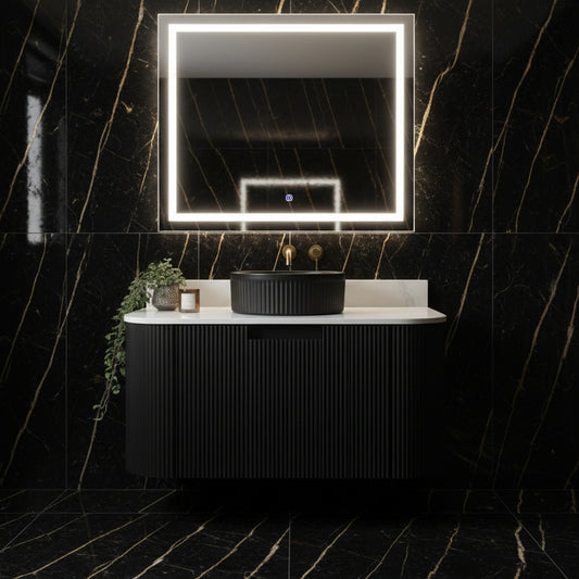 SHIRAZ Wall-Mount Fluted Black Vanity