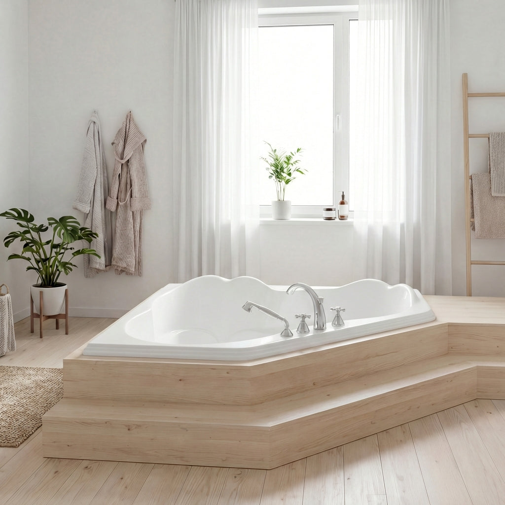 Ariane 6060 Acrylic Corner Center Drain Whirlpool, Mass-Air & Activ-air Bathtub in White