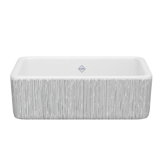 SHAWS RC3018 30 Inch Lancaster White Single Bowl Farmhouse Apron Front Fireclay Kitchen Sink With Lines Design
