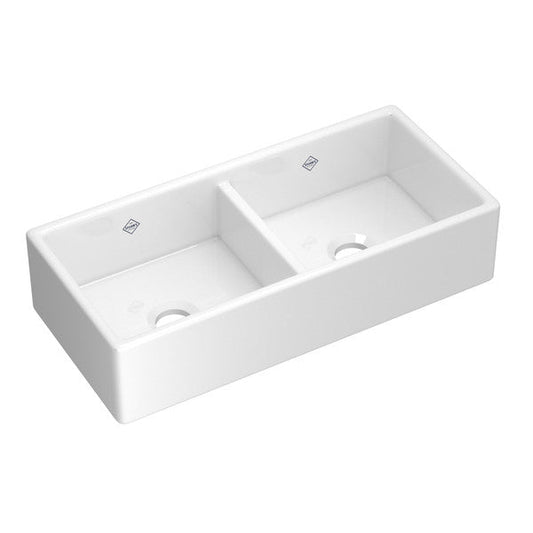 SHAWS MS3918 Shaws 39 Inch Shaker Double Bowl Apron Front Fireclay Kitchen Sink