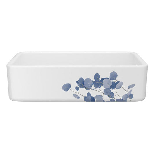 SHAWS RC3618 36" Lancaster White Single Bowl Farmhouse Apron Front Fireclay Kitchen Sink With Eucalyptus Design