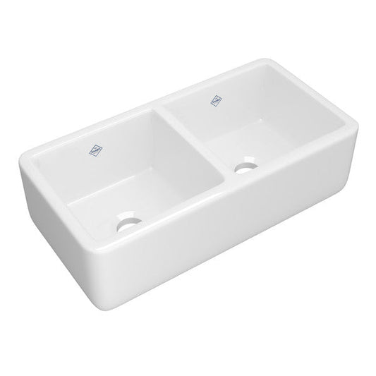 SHAWS RC3719 Original Lancaster Two Bowl Farmhouse Apron Front Fireclay Kitchen Sink