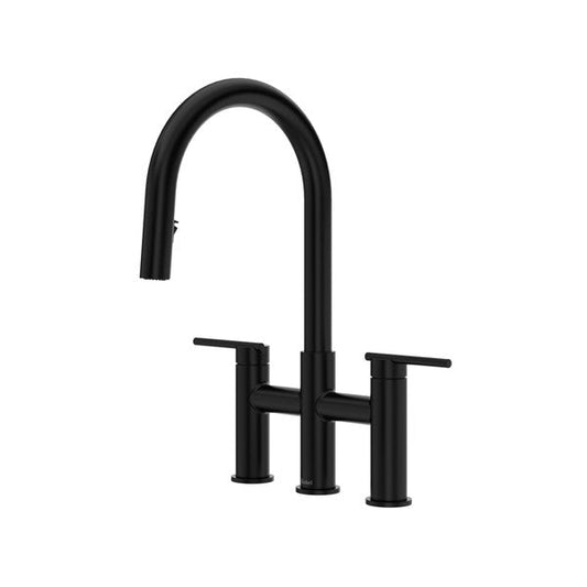 RIOBEL LT400 Lateral Bridge Pull-Down Kitchen Faucet With C-Spout