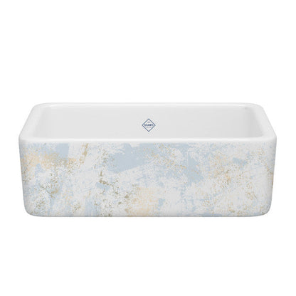 SHAWS RC3018 30 Inch Lancaster White Single Bowl Farmhouse Apron Front Fireclay Kitchen Sink With Patina Design