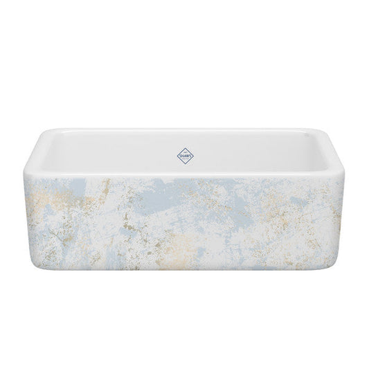 SHAWS RC3018 30 Inch Lancaster White Single Bowl Farmhouse Apron Front Fireclay Kitchen Sink With Patina Design