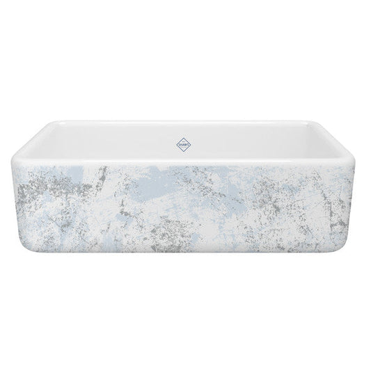 SHAWS RC3318 33 Inch Lancaster White Single Bowl Farmhouse Apron Front Fireclay Kitchen Sink With Patina Design