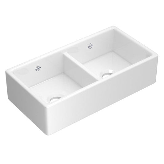 SHAWS MS3518 Shaws 35 Inch Shaker Double Bowl Apron Front Fireclay Kitchen Sink