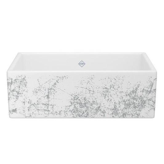 SHAWS MS3318 33 Inch Shaker White Single Bowl Apron Front Fireclay Kitchen Sink With Metallic Design