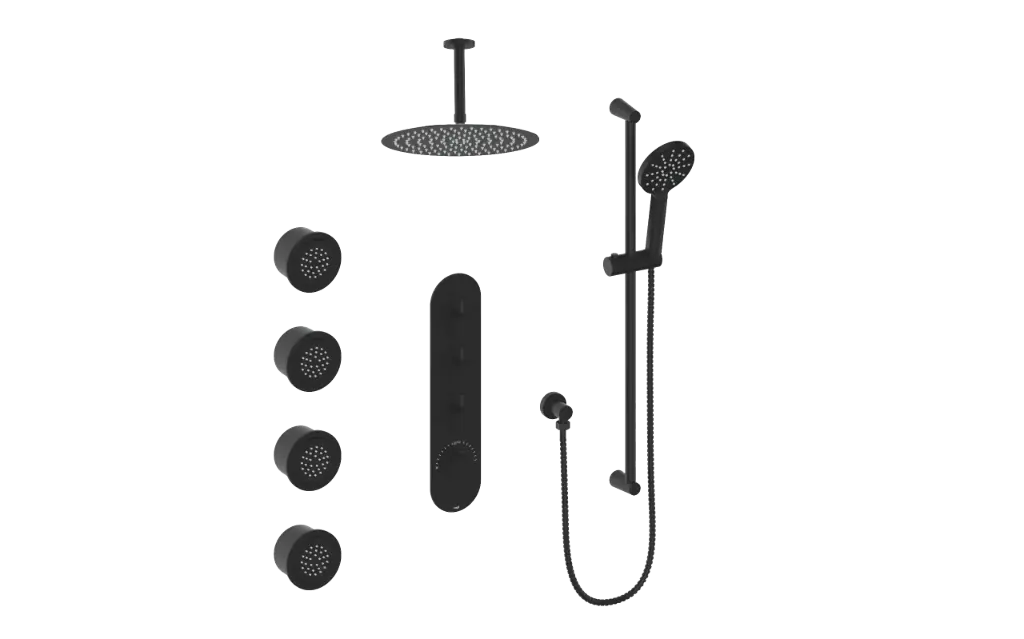 Vogt Worgl 3/4" High-Flow TH Shower Kit with Body Jets and 6" Ceiling Arm CC