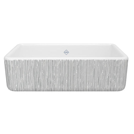 SHAWS RC3318 33 Inch Lancaster White Single Bowl Farmhouse Apron Front Fireclay Kitchen Sink With Lines Design