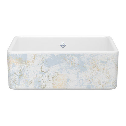 SHAWS MS3018 30 Inch Shaker White Single Bowl Farmhouse Apron Front Fireclay Kitchen Sink With Patina Design