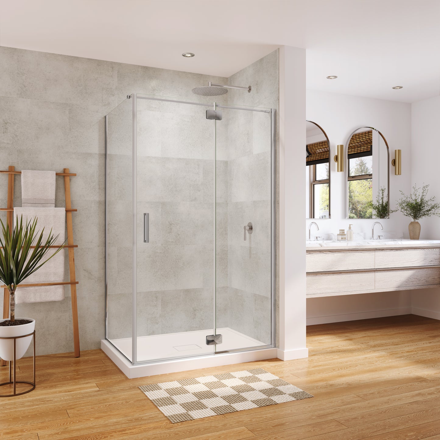 Azelia 48 x 36 x 74 in. 6mm Pivot Shower Door for Corner Installation with Clear glass in Chrome