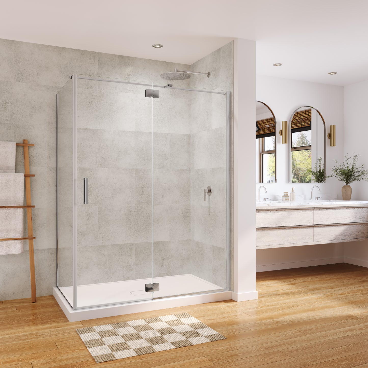 Azelia 60 x 36 x 74 in. 6mm Pivot Shower Door for Corner Installation with Clear glass in Chrome