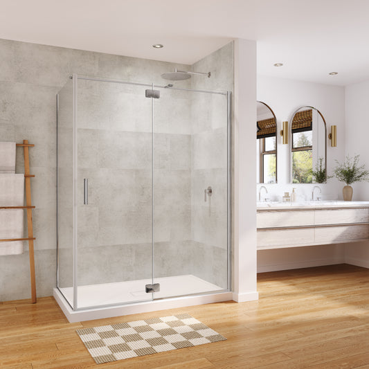 Azelia 60 x 32 x 74 in. 6mm Pivot Shower Door for Corner Installation with Clear glass in Chrome