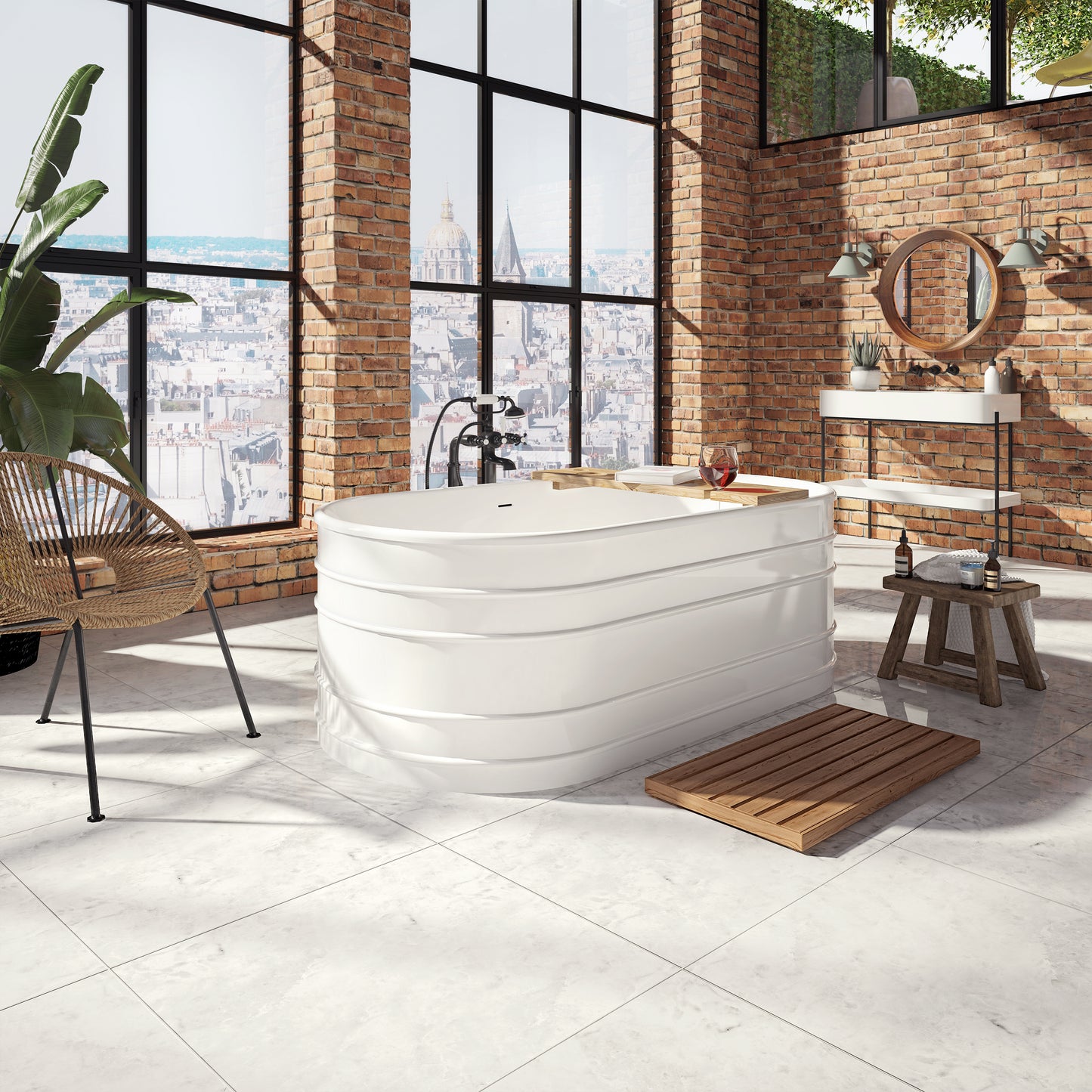 Batumi 6731 AFR Acrylic Freestanding Double Ended Center Drain Bathtub in White