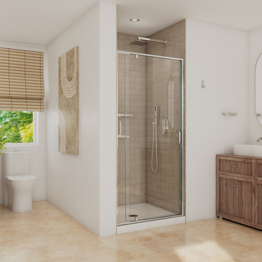 Belaya 32-36 x 72 in. 6mm Pivot Shower Door for Alcove Installation with Clear Glass in Chrome