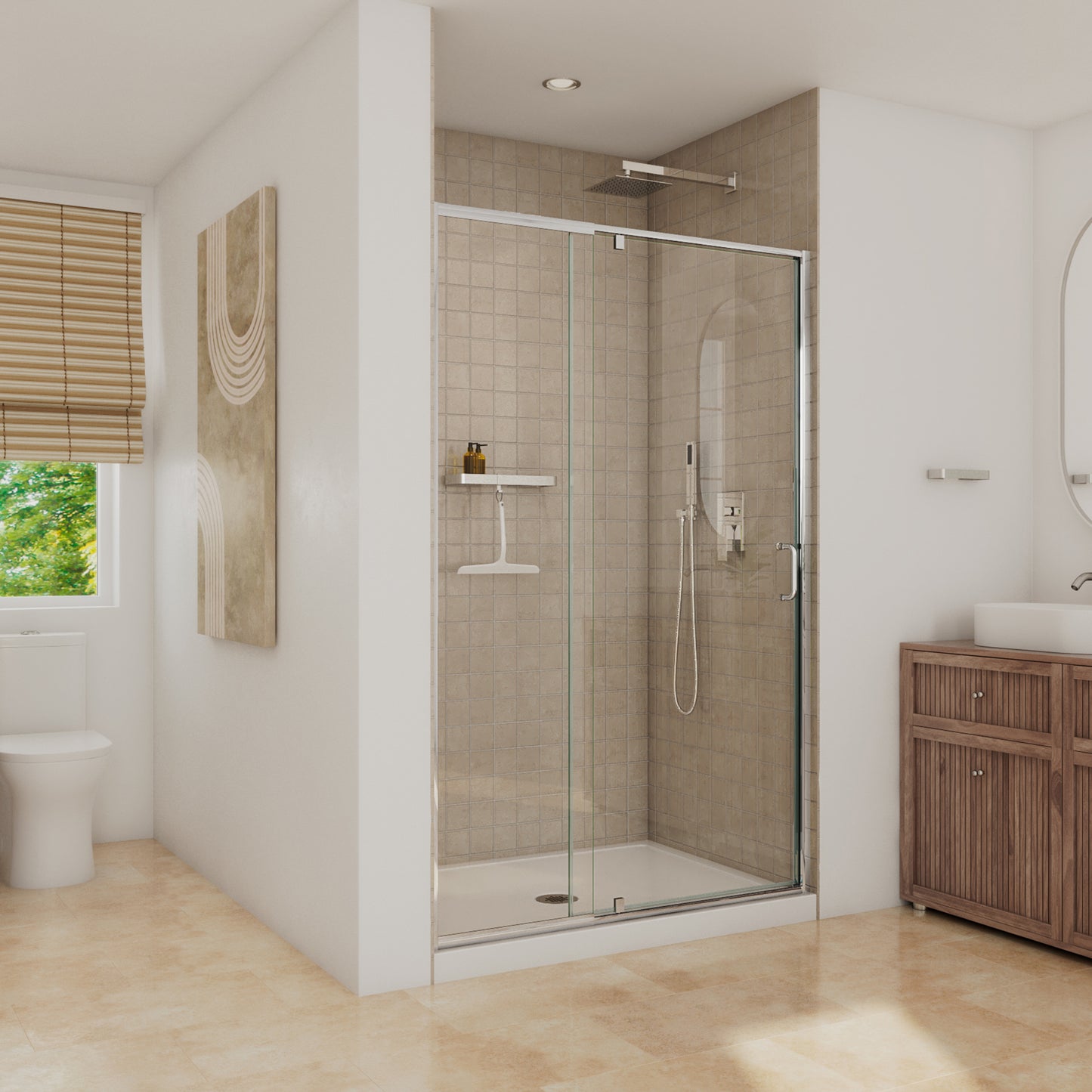 Belaya 44-48 x 72 in. 6mm Pivot Shower Door for Alcove Installation with Clear Glass in Chrome