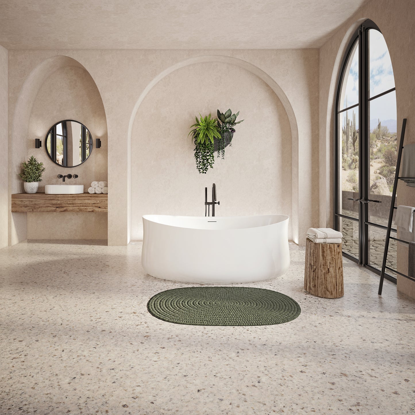 Budapest 7132 AFR Acrylic Freestanding Center Drain Bathtub in White