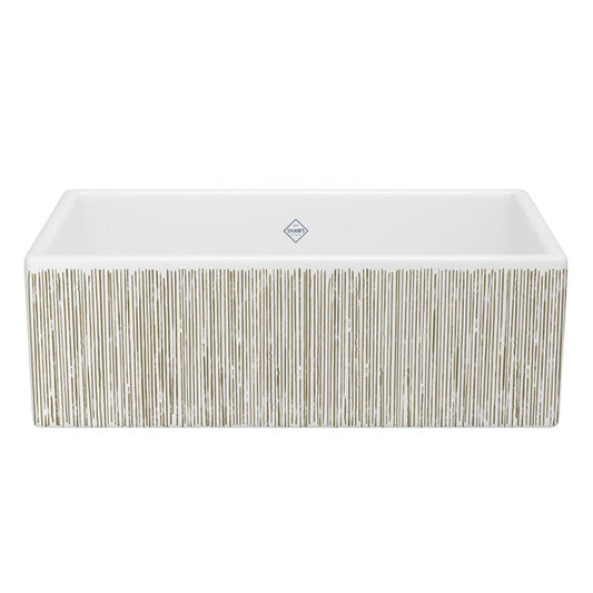SHAWS MS3318 33 Inch Shaker White Single Bowl Apron Front Fireclay Kitchen Sink With Lines Design