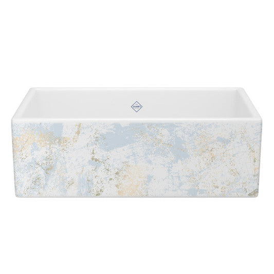 SHAWS MS3318 33 Inch Shaker White Single Bowl Apron Front Fireclay Kitchen Sink With Patina Design