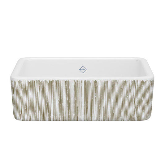 SHAWS RC3018 30 Inch Lancaster White Single Bowl Farmhouse Apron Front Fireclay Kitchen Sink With Lines Design