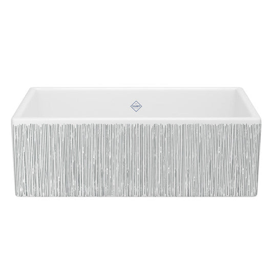 SHAWS MS3318 33 Inch Shaker White Single Bowl Apron Front Fireclay Kitchen Sink With Lines Design