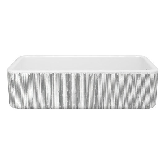 SHAWS RC3618 36 Inch Lancaster White Single Bowl Farmhouse Apron Front Fireclay Kitchen Sink With Lines Design