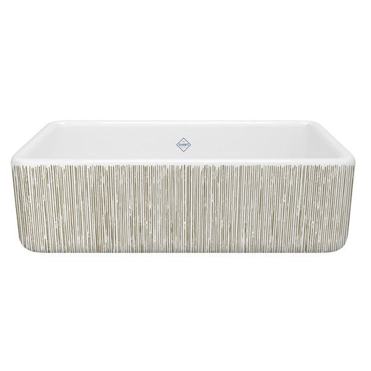 SHAWS RC3318 33 Inch Lancaster White Single Bowl Farmhouse Apron Front Fireclay Kitchen Sink With Lines Design