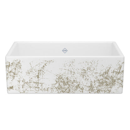 SHAWS MS3318 33 Inch Shaker White Single Bowl Apron Front Fireclay Kitchen Sink With Metallic Design
