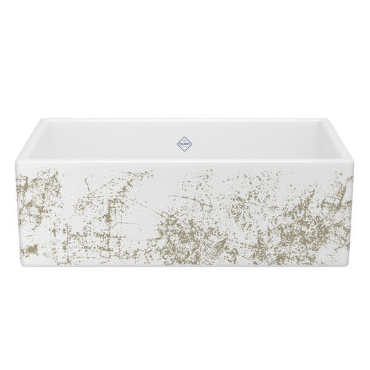 SHAWS MS3318 33 Inch Shaker White Single Bowl Apron Front Fireclay Kitchen Sink With Metallic Design
