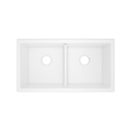 SHAWS MSUM3318 33 Inch Shaker Double Bowl Undermount Fireclay Kitchen Sink