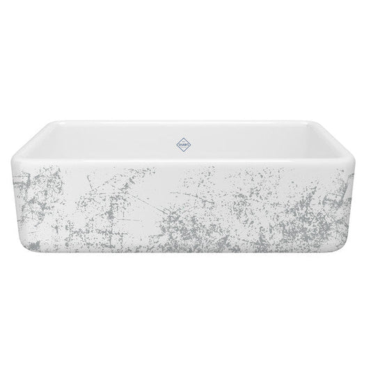 SHAWS RC3318 33 Inch Lancaster White Single Bowl Farmhouse Apron Front Fireclay Kitchen Sink With Metallic Design