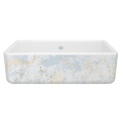 SHAWS RC3318 33 Inch Lancaster White Single Bowl Farmhouse Apron Front Fireclay Kitchen Sink With Patina Design