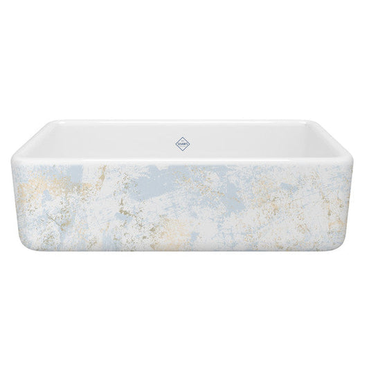 SHAWS RC3318 33 Inch Lancaster White Single Bowl Farmhouse Apron Front Fireclay Kitchen Sink With Patina Design