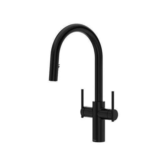RIOBEL LT801 Lateral Two Handle Pull-Down Kitchen Faucet With C-Spout